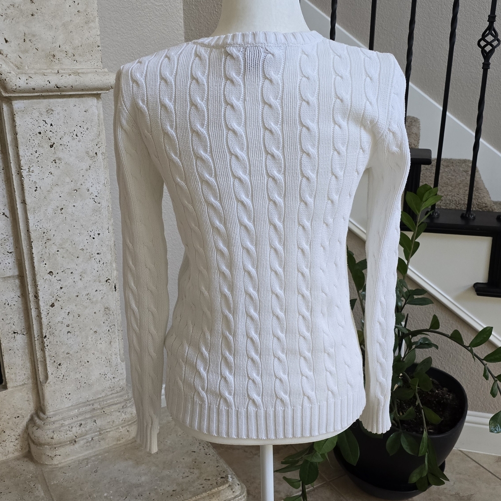Ralph Lauren White V-Neck Cable Knit Sweater Size Medium - Picture 4 of 10